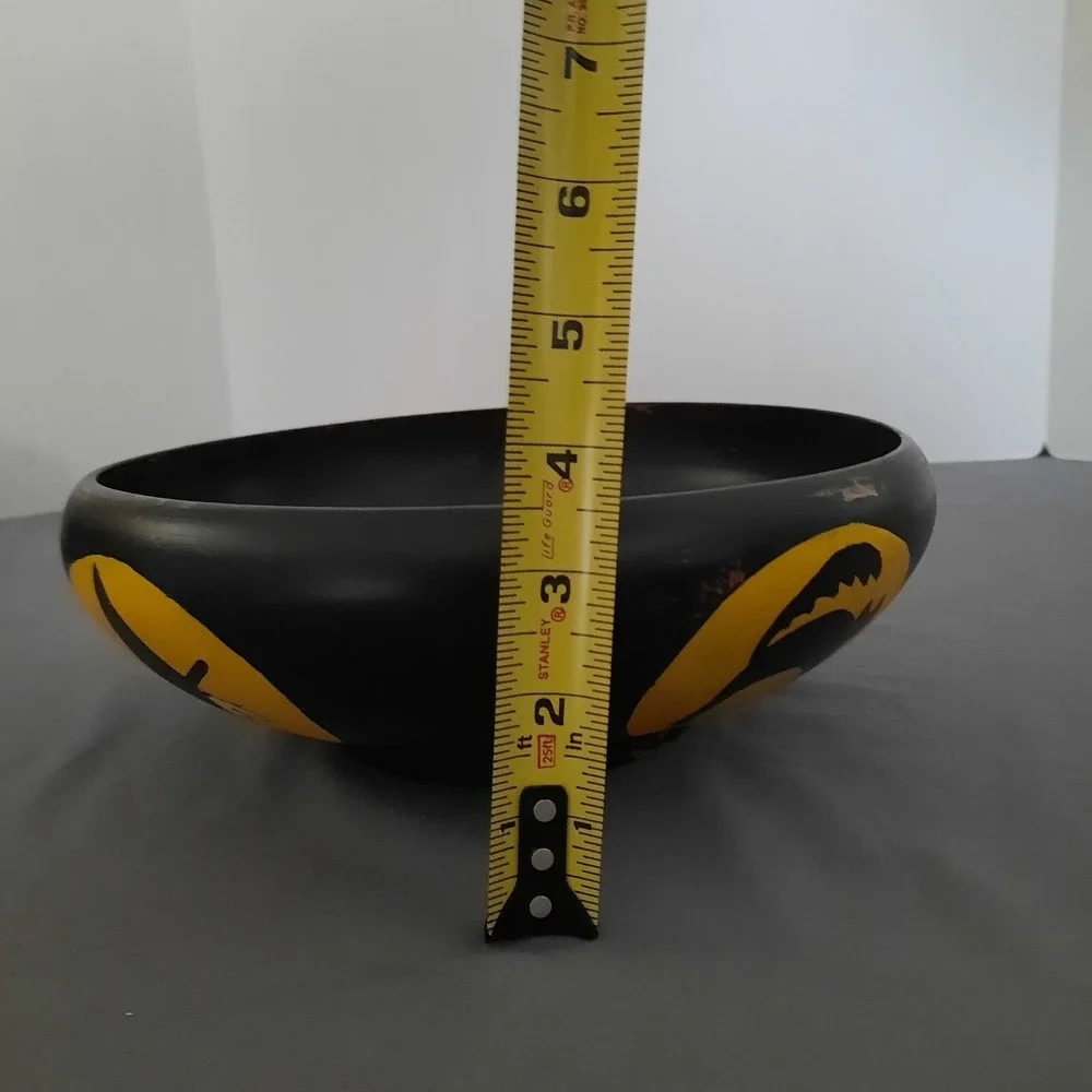 Halloween Hand Painted Wood Bowl Jack O Lantern Witch Black Cat Primitive Rustic